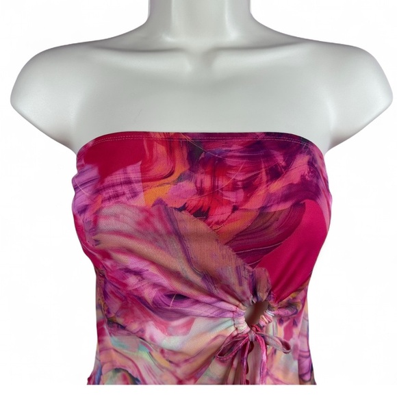 Pink Marble Mesh Strapless Tube Top - Picture 2 of 12